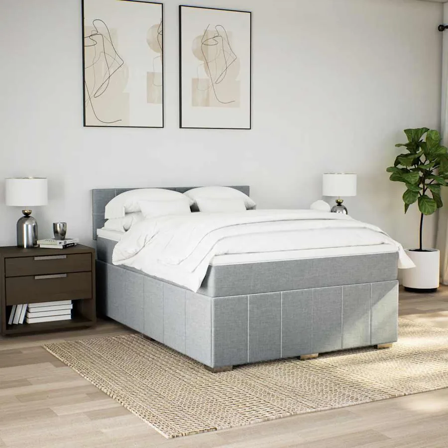 Sommier à lattes de lit avec matelas Gris clair 160x200cm Tissu - 4