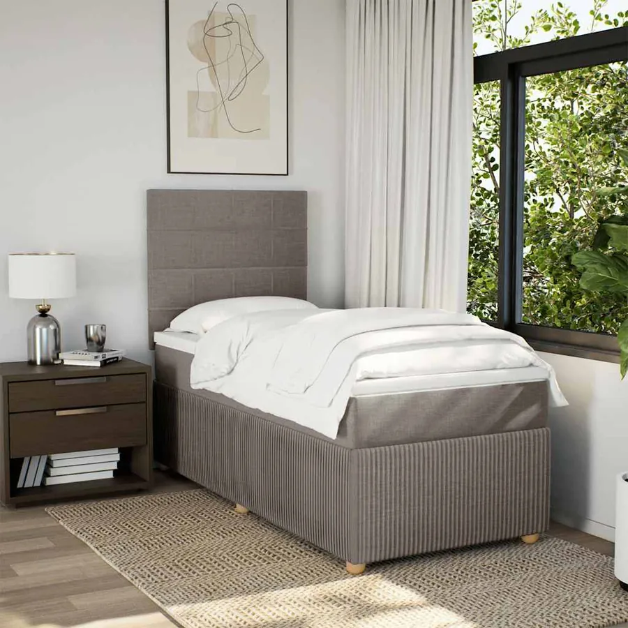 Sommier à lattes de lit avec matelas Taupe 100x200 cm Tissu - 3