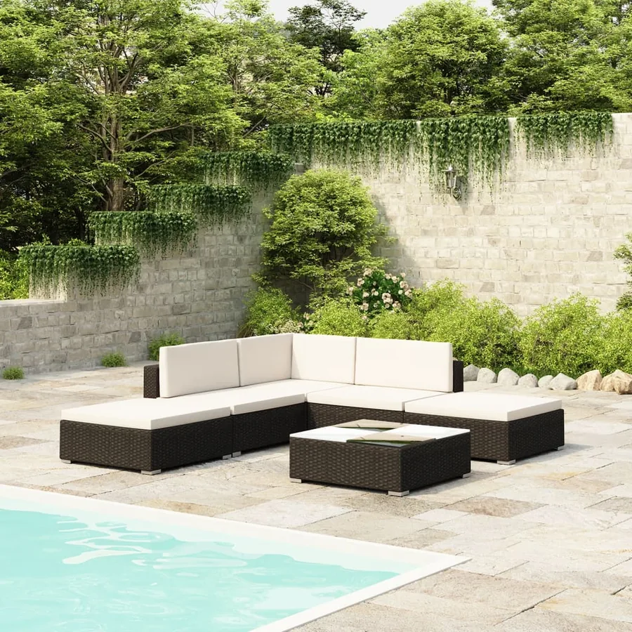 Salon de jardin 6 pcs avec coussins résine tressée noir
