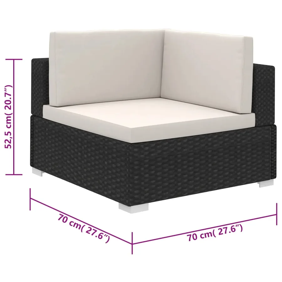 Salon de jardin 6 pcs avec coussins résine tressée noir - 10