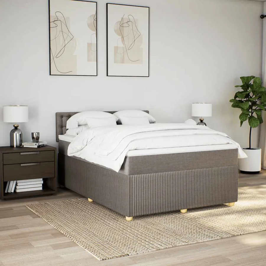 Sommier à lattes de lit avec matelas Taupe 160x200 cm Tissu - 3