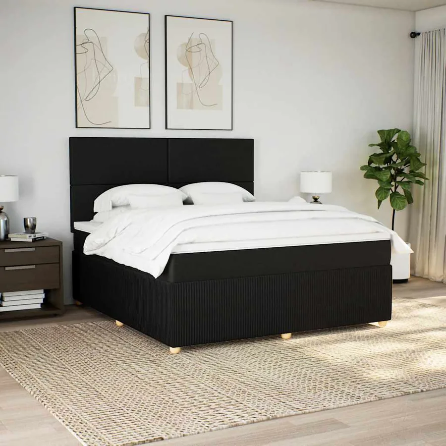 Sommier à lattes de lit avec matelas Noir 180x200 cm Tissu - 3