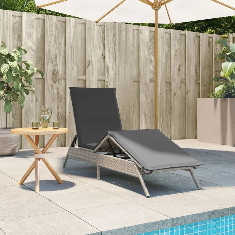 Chaise longue avec coussin gris clair résine tressée - 3