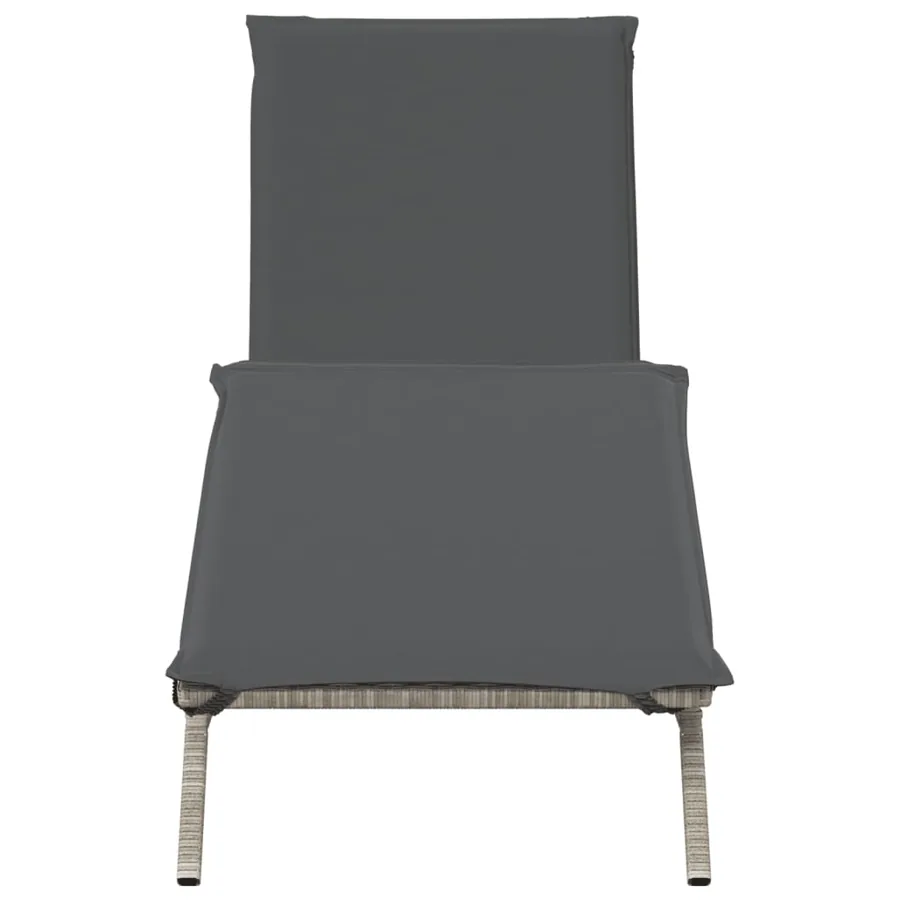 Chaise longue avec coussin gris clair résine tressée - 4