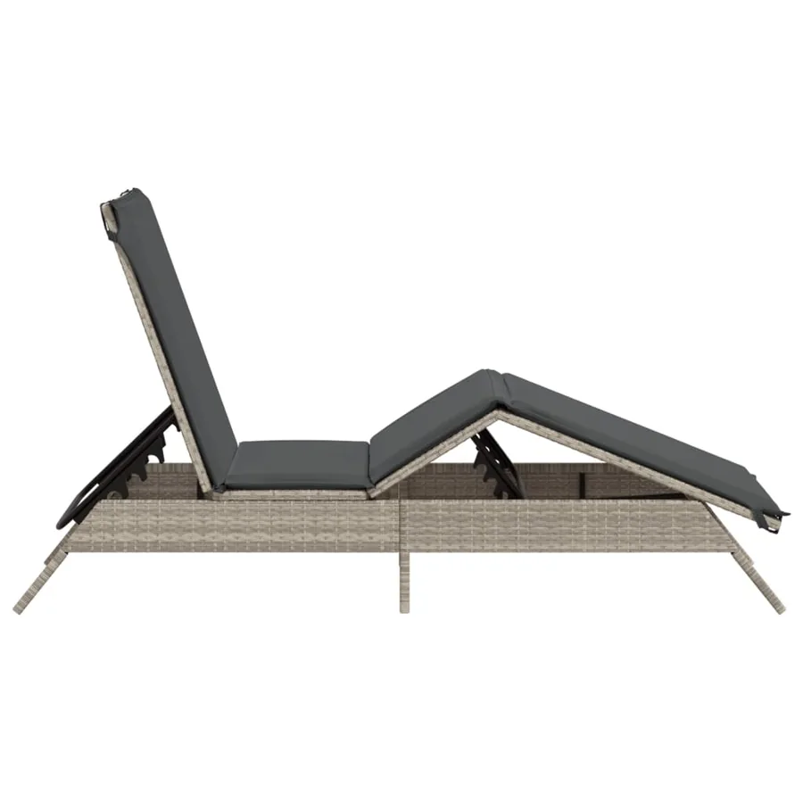 Chaise longue avec coussin gris clair résine tressée - 5