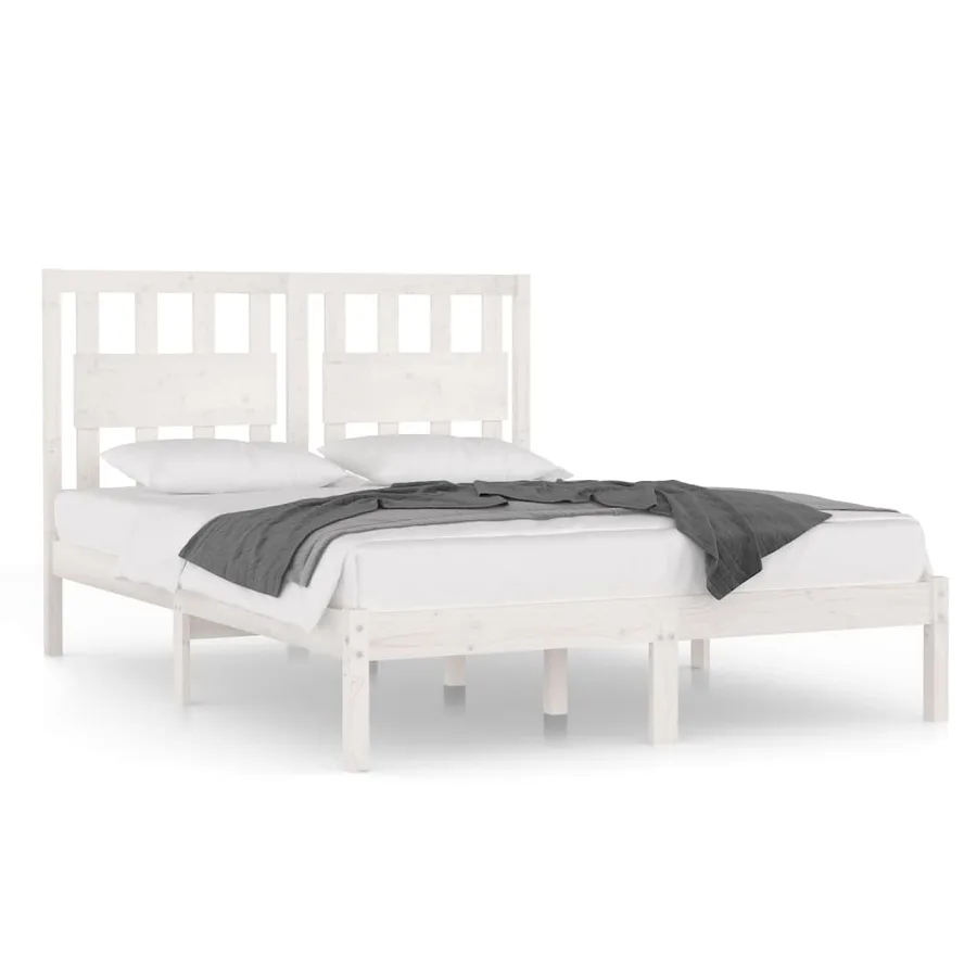 Cadre de lit sans matelas blanc bois massif 140x190 cm - 2