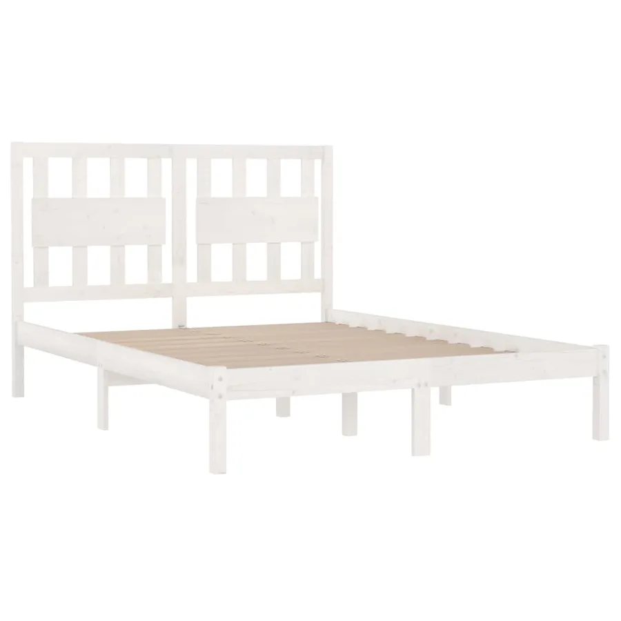 Cadre de lit sans matelas blanc bois massif 140x190 cm - 4