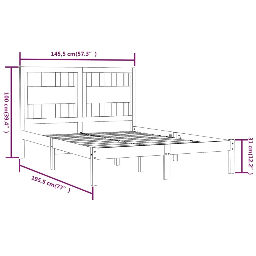 Cadre de lit sans matelas blanc bois massif 140x190 cm - 6