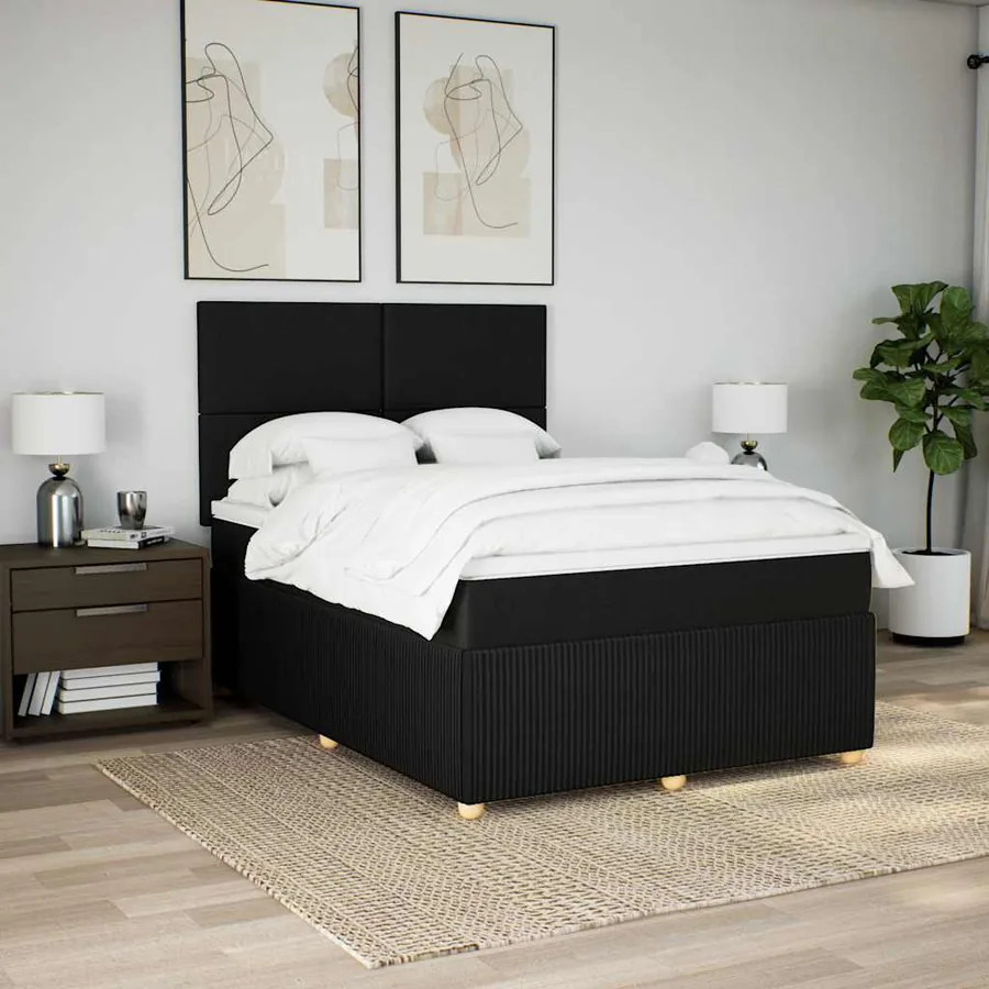 Sommier à lattes de lit avec matelas Noir 160x200 cm Tissu - 5