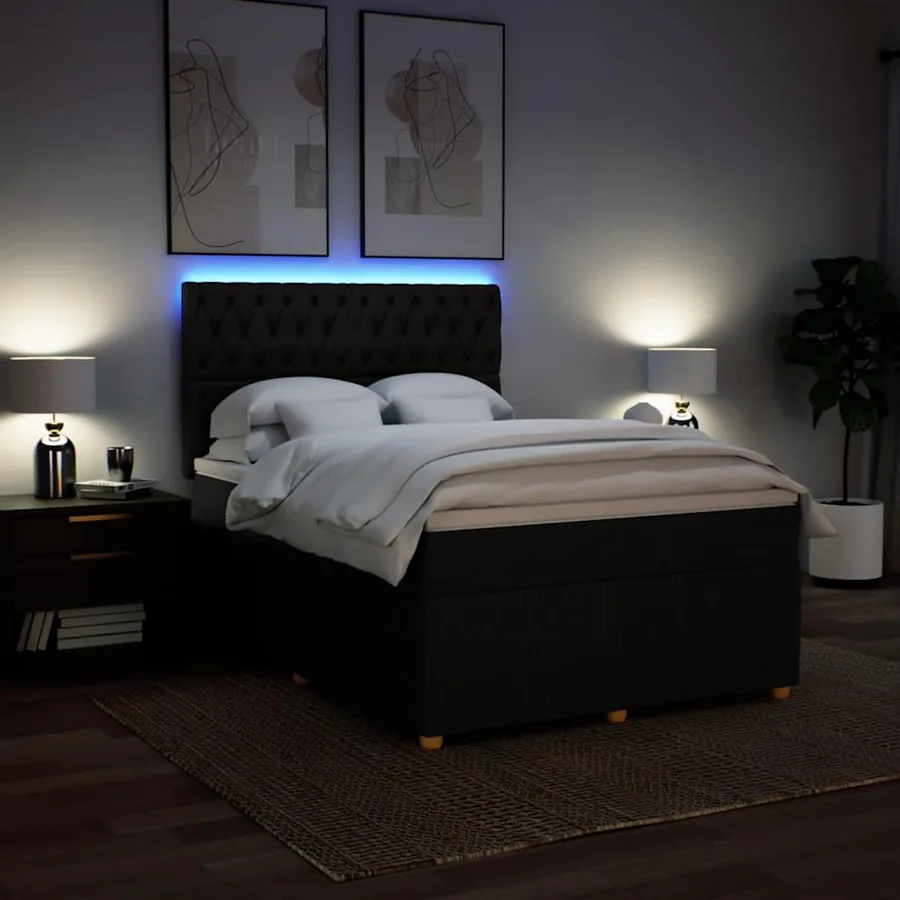 Sommier à lattes de lit avec matelas Noir 160x200 cm Tissu - 4