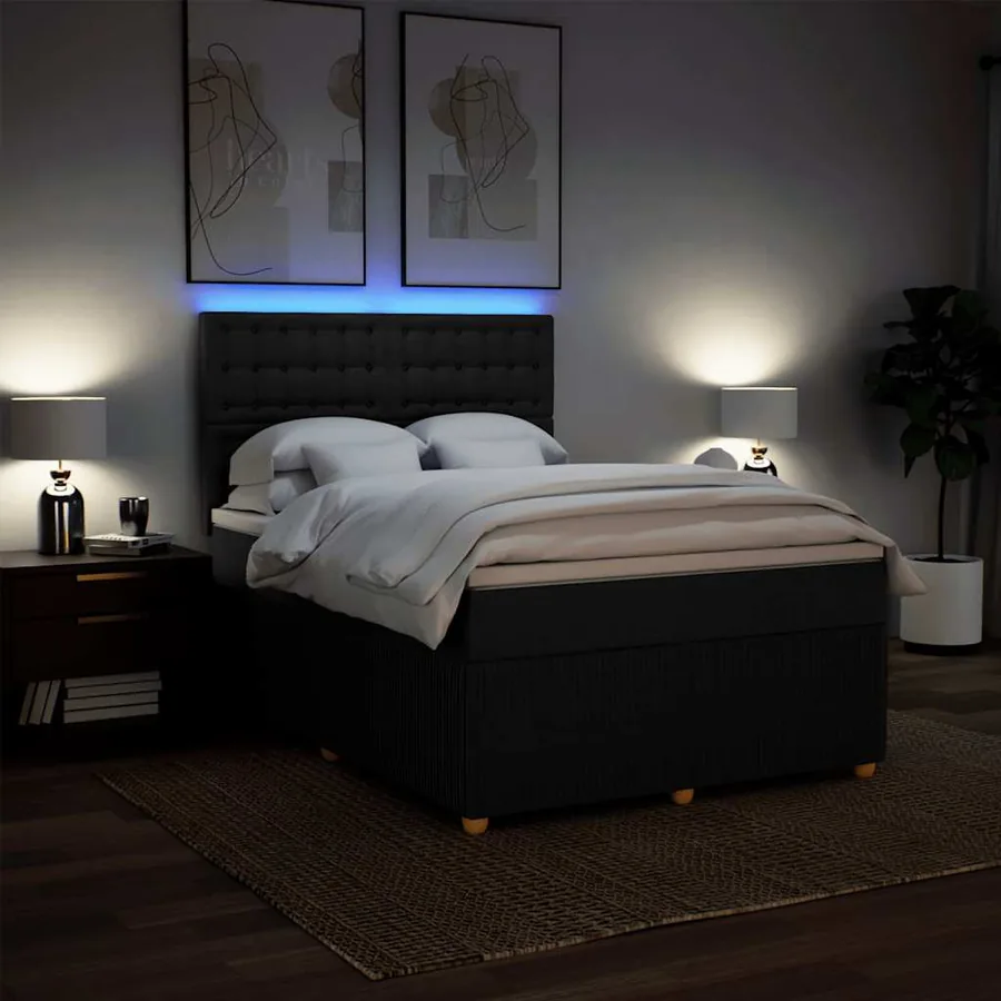 Sommier à lattes de lit avec matelas Noir 160x200 cm Tissu - 4