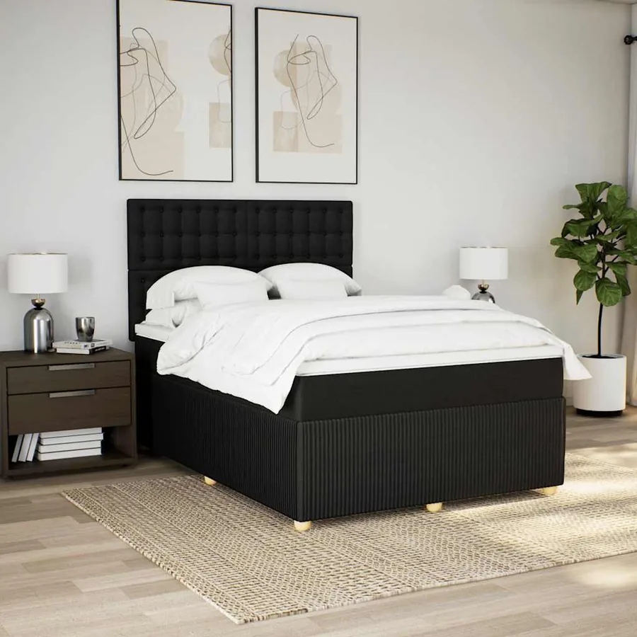 Sommier à lattes de lit avec matelas Noir 160x200 cm Tissu - 5