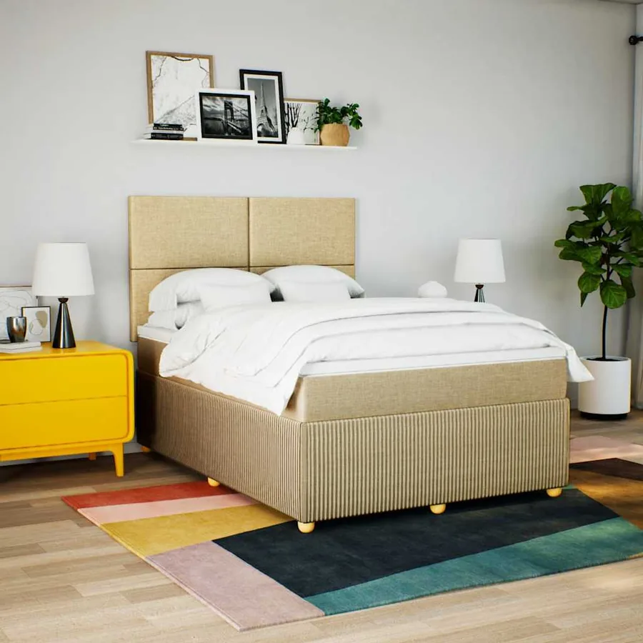 Sommier à lattes de lit avec matelas Crème 140x200 cm Tissu - 3