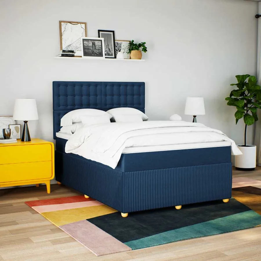 Sommier à lattes de lit avec matelas Bleu 140x200 cm Tissu - 5
