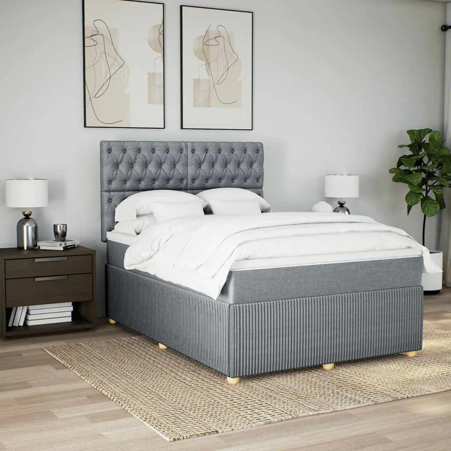 Sommier à lattes de lit avec matelas Gris clair 140x200cm Tissu - 5