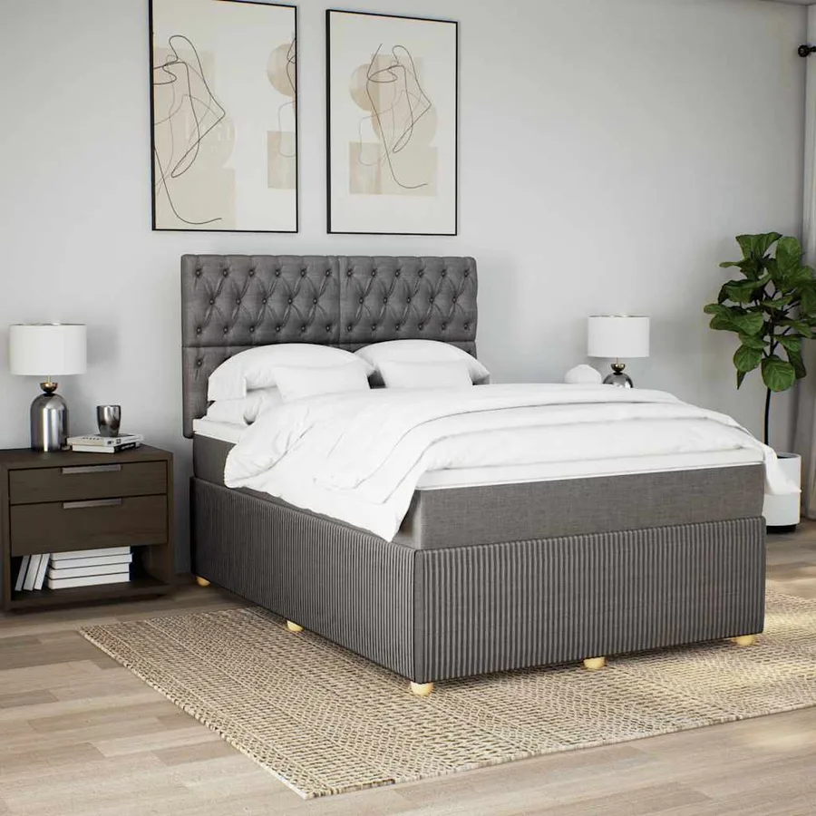 Sommier à lattes de lit avec matelas Taupe 160x200 cm Tissu - 3