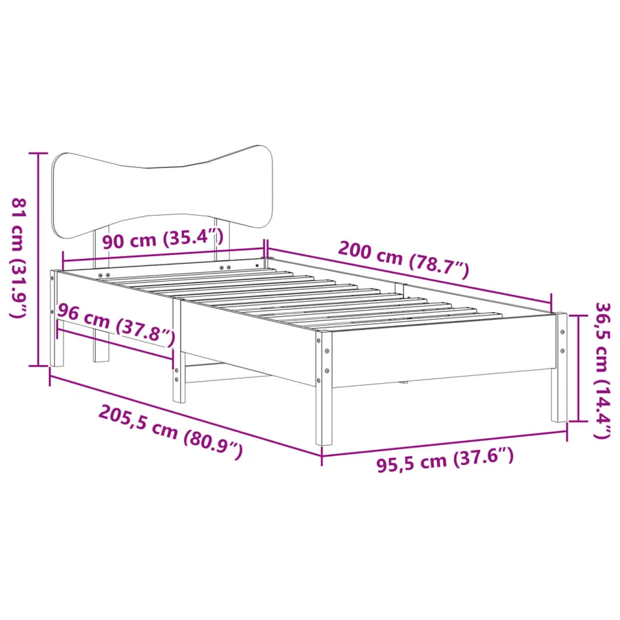 Cadre de lit sans matelas 90x200 cm bois de pin massif - 11