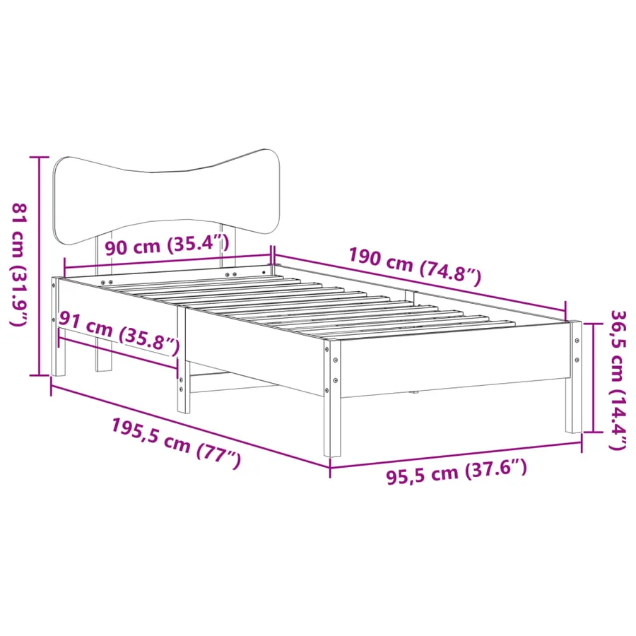 Cadre de lit sans matelas cire marron 90x190 cm bois pin massif - 11