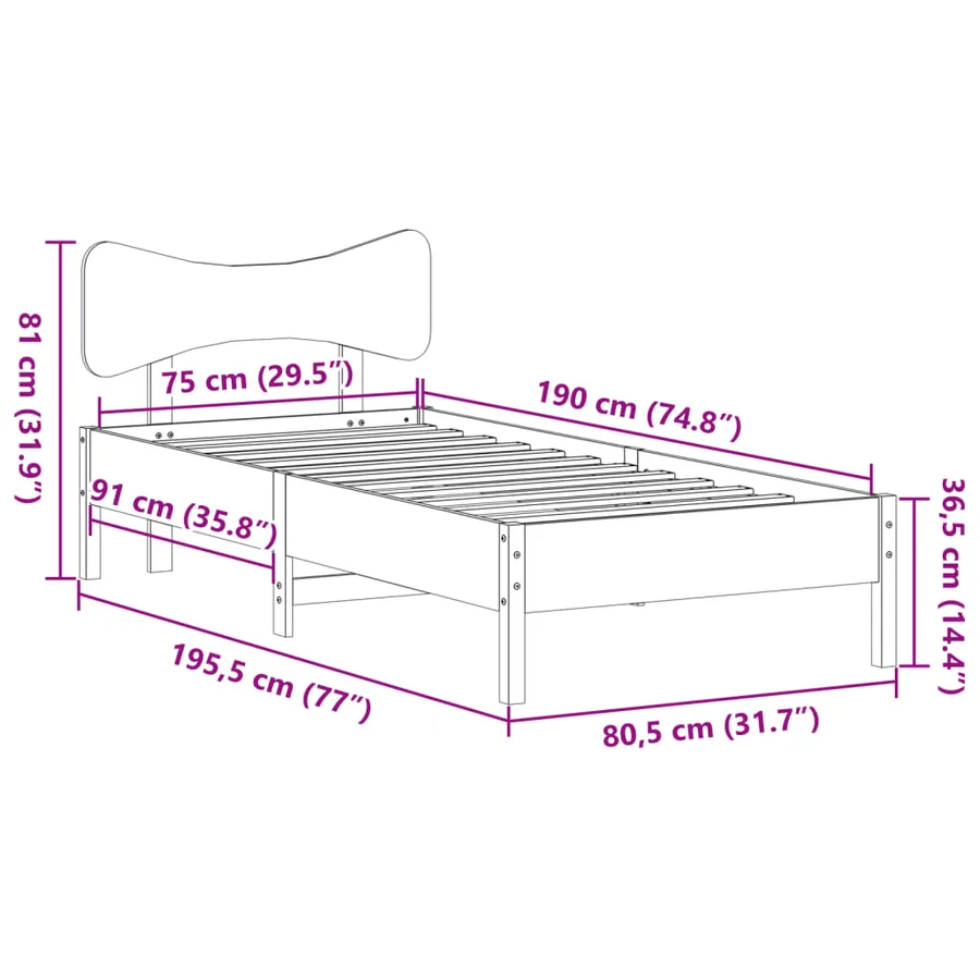 Cadre de lit sans matelas blanc 75x190 cm bois de pin massif - 11