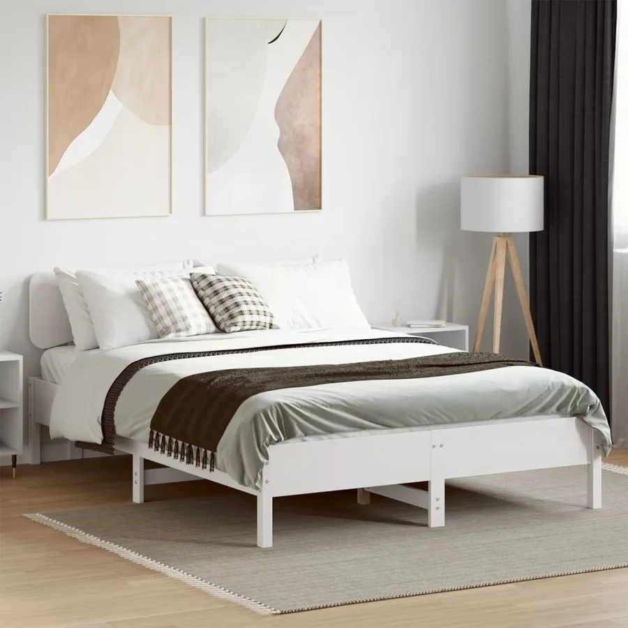 Cadre de lit sans matelas blanc 120x200 cm bois de pin massif - 3