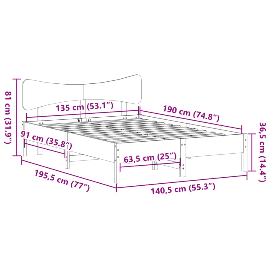 Cadre de lit sans matelas blanc 135x190 cm bois de pin massif - 11