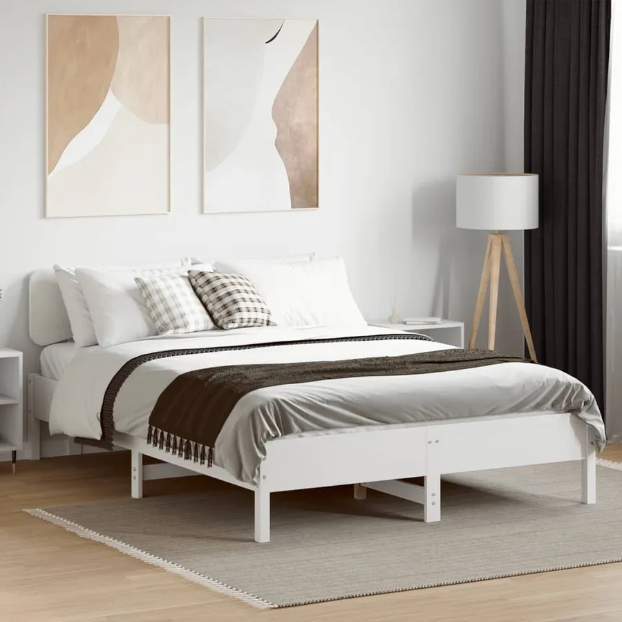 Cadre de lit sans matelas blanc 135x190 cm bois de pin massif - 3