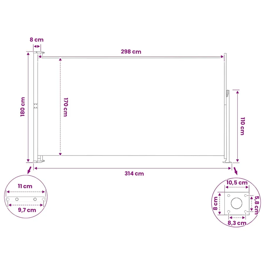 Auvent latéral rétractable de patio 180x300 cm Gris - 9