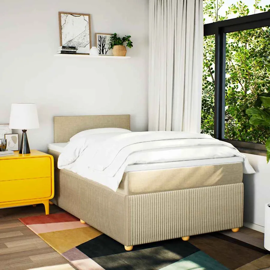 Sommier à lattes de lit avec matelas Crème 120x200 cm Tissu - 4