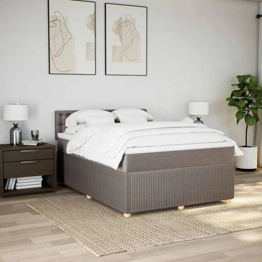 Sommier à lattes de lit avec matelas Taupe 140x190 cm Tissu - 3