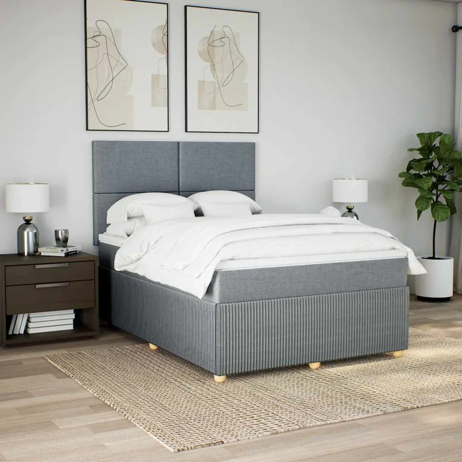 Sommier à lattes de lit avec matelas Gris clair 140x190cm Tissu - 5