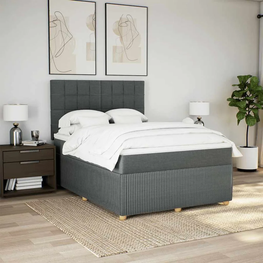Sommier à lattes de lit avec matelas Gris foncé 140x190cm Tissu - 4
