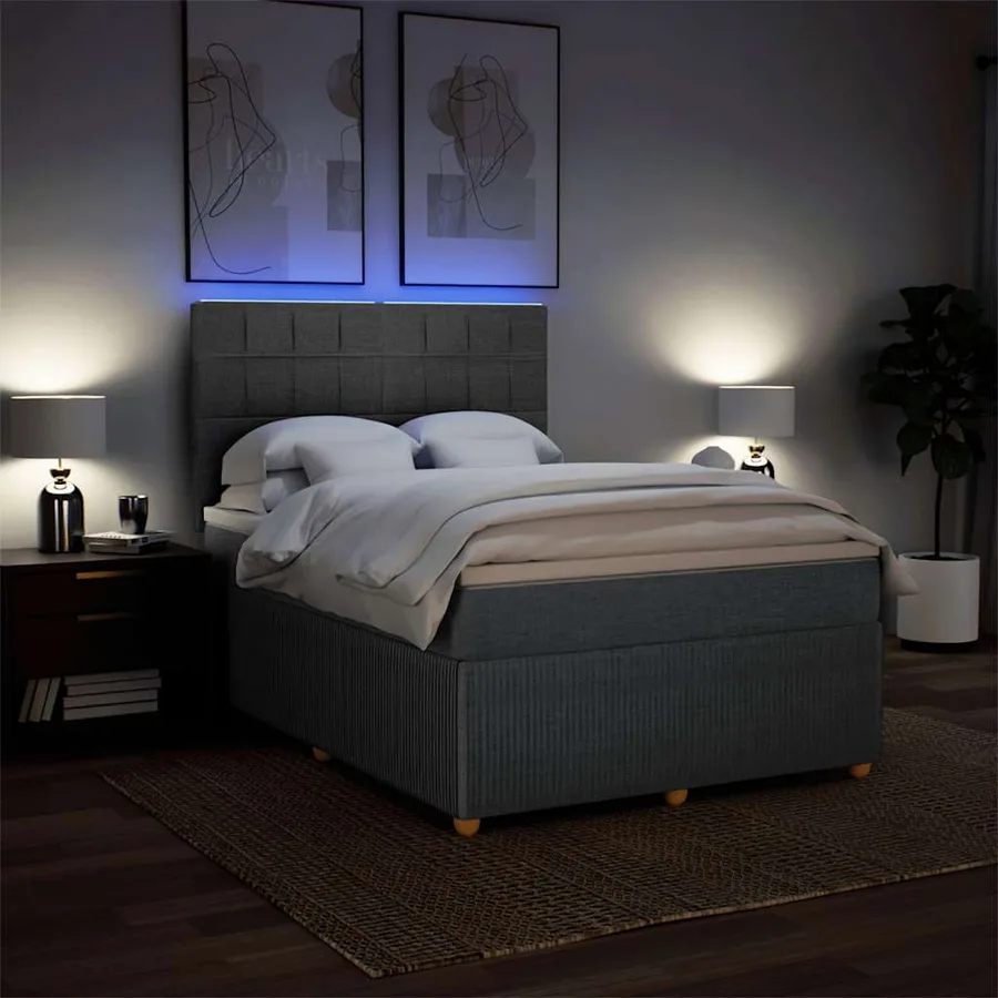 Sommier à lattes de lit avec matelas Gris foncé 140x190cm Tissu - 5