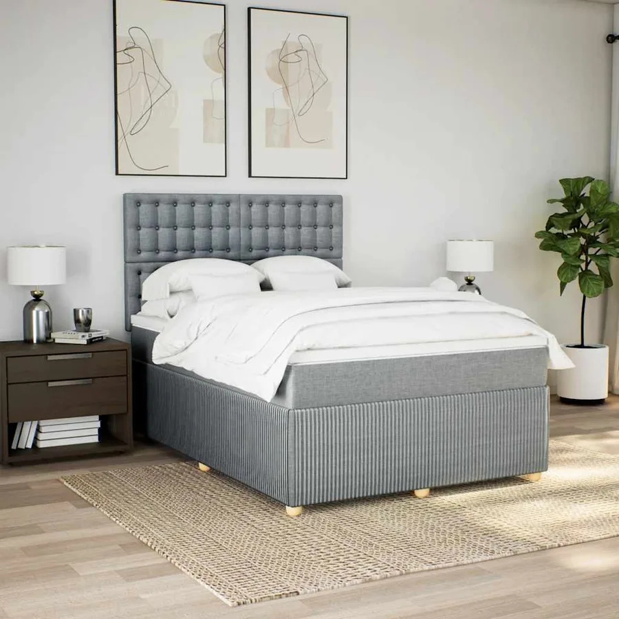 Sommier à lattes de lit avec matelas Gris clair 140x190cm Tissu - 5