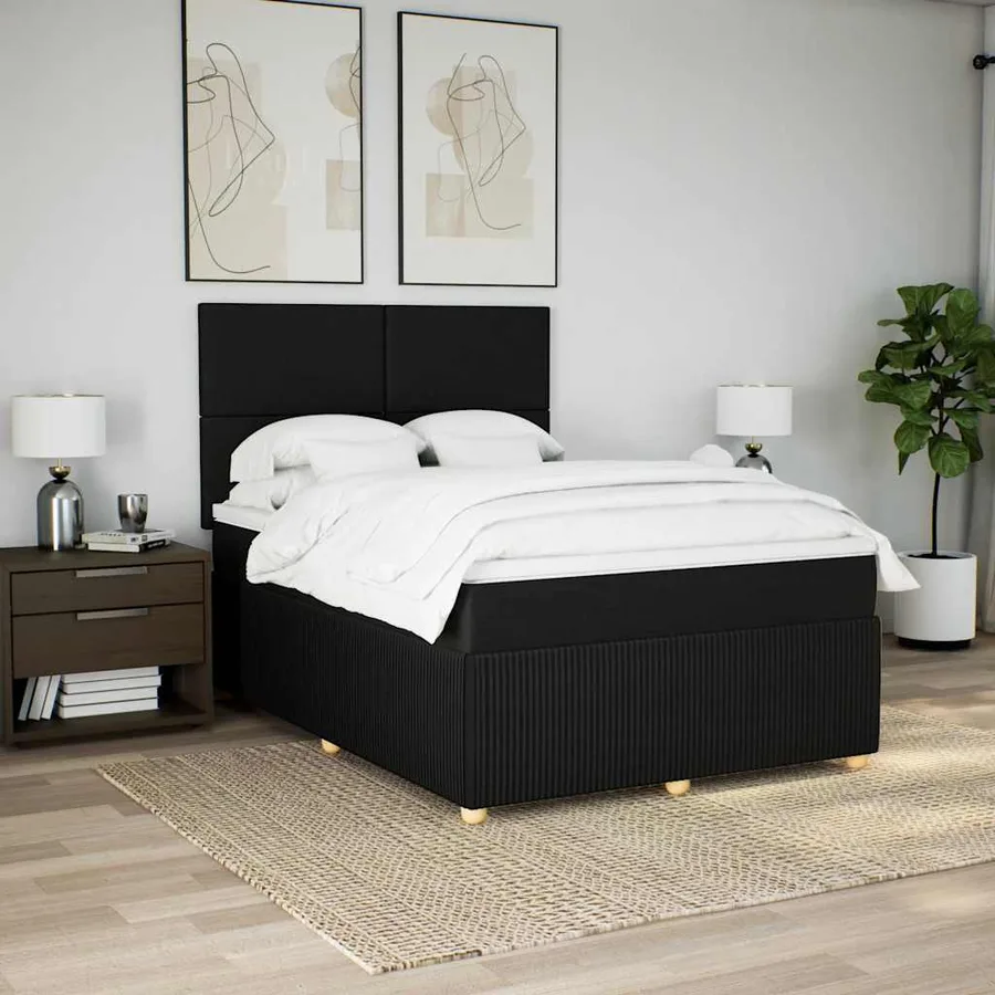 Sommier à lattes de lit avec matelas Noir 140x190 cm Tissu - 5