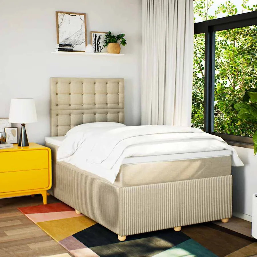 Sommier à lattes de lit avec matelas Crème 120x200 cm Tissu - 3