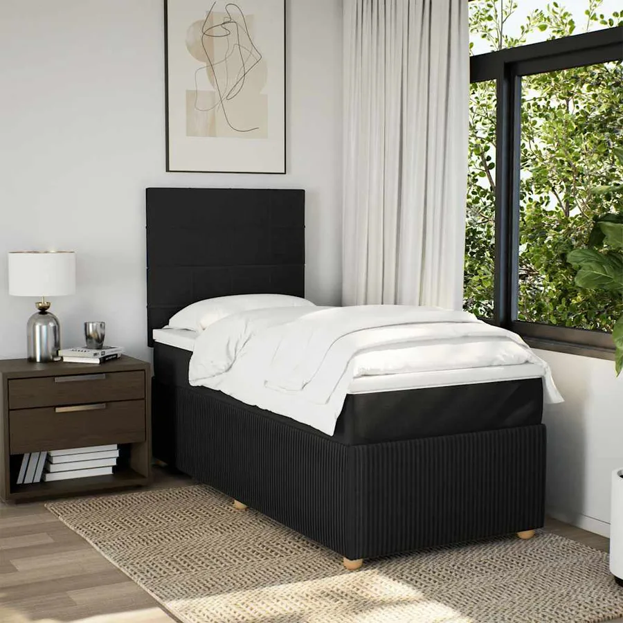 Sommier à lattes de lit et matelas Noir 80x200 cm Tissu - 5