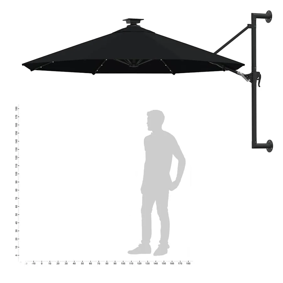 Parasol mural de jardin avec LED 300 cm noir - 10