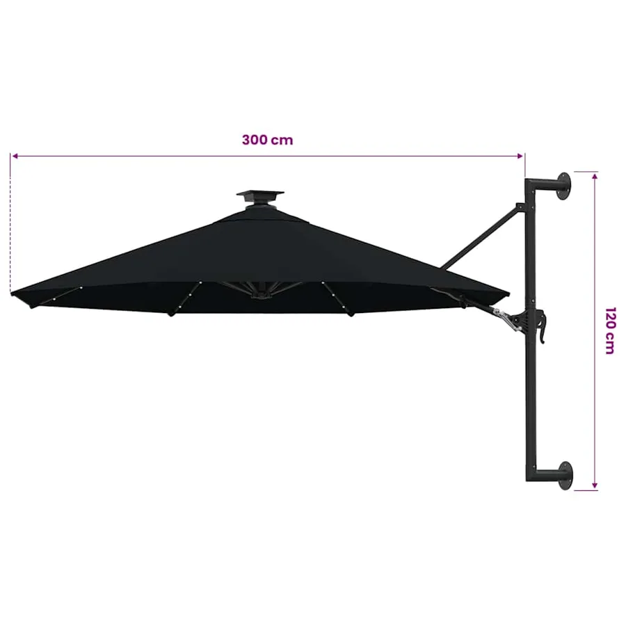 Parasol mural de jardin avec LED 300 cm noir - 9