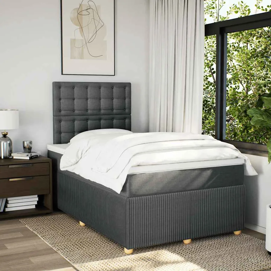 Sommier à lattes de lit avec matelas Gris foncé 120x200cm Tissu - 5