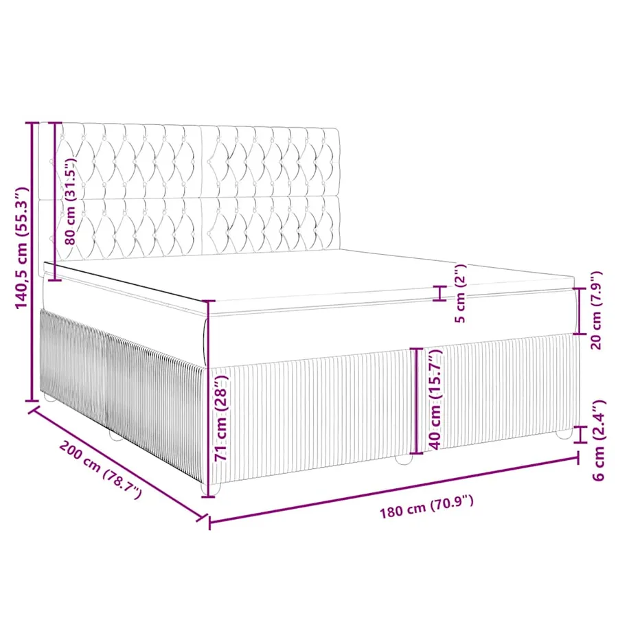 Sommier à lattes de lit avec matelas Gris clair 180x200cm Tissu - 18