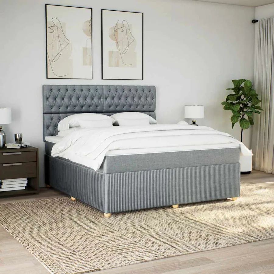 Sommier à lattes de lit avec matelas Gris clair 180x200cm Tissu - 5