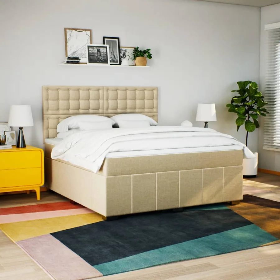 Sommier à lattes de lit avec matelas Crème 180x200 cm Tissu - 3