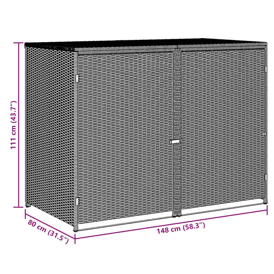 Abris pour poubelle double Résine tressée Noir 148x80x111 cm - 11