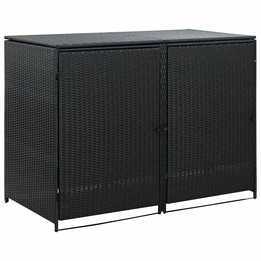 Abris pour poubelle double Résine tressée Noir 148x80x111 cm - 2