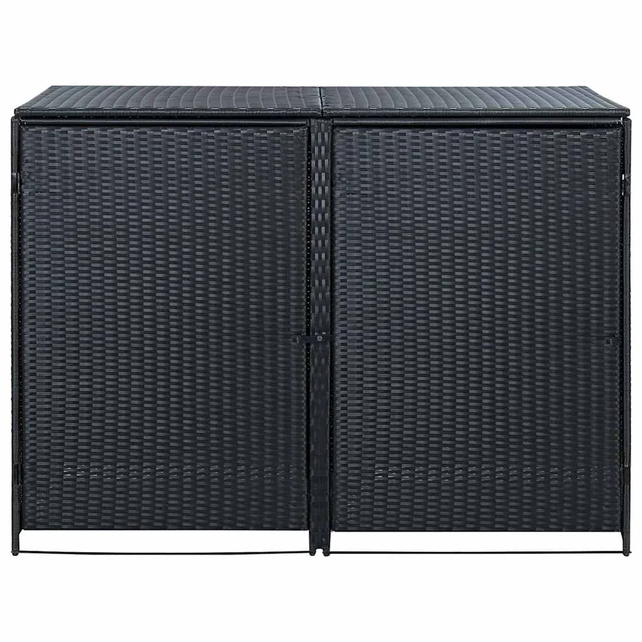 Double Wheelie Bin Shed Poly Rattan Black 148x80x111 cm - 5