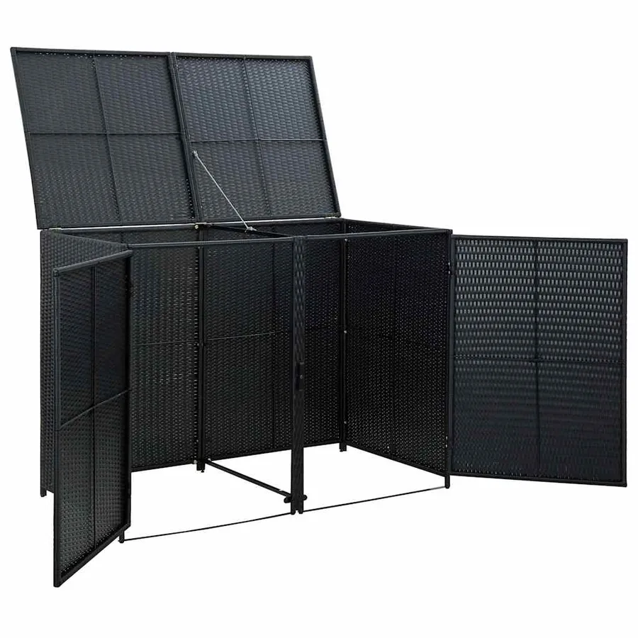 Double Wheelie Bin Shed Poly Rattan Black 148x80x111 cm - 6