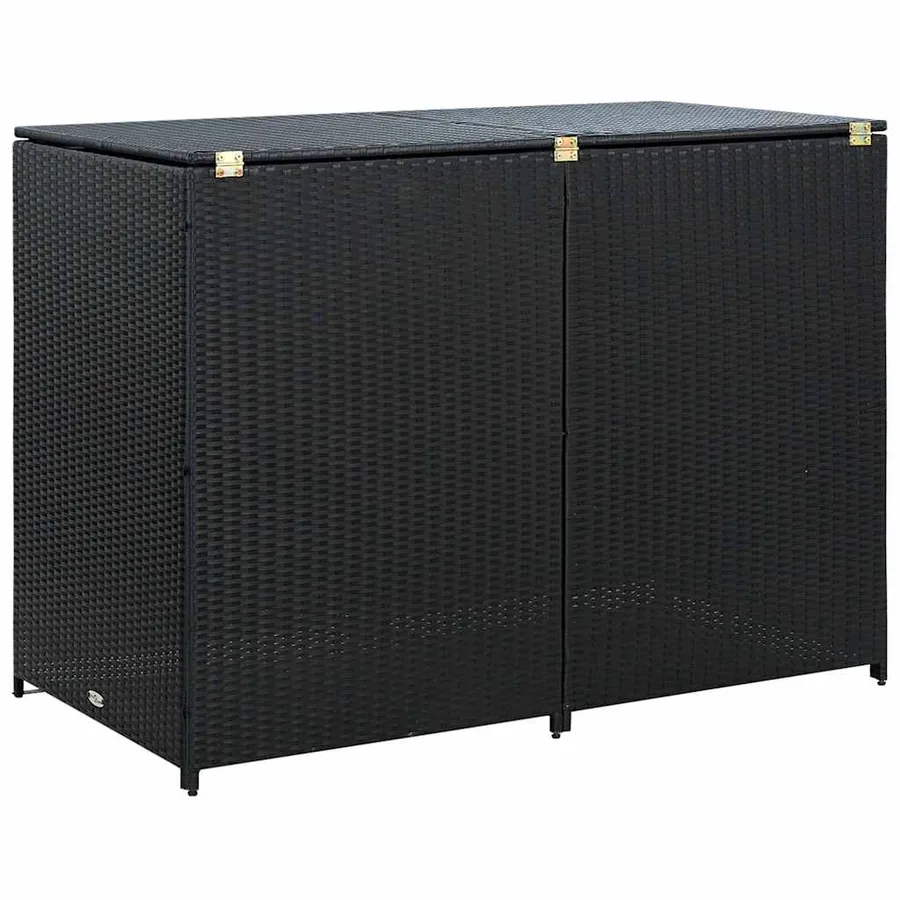 Double Wheelie Bin Shed Poly Rattan Black 148x80x111 cm - 8