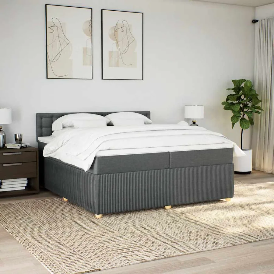 Sommier à lattes de lit avec matelas Gris foncé 200x200cm Tissu - 4