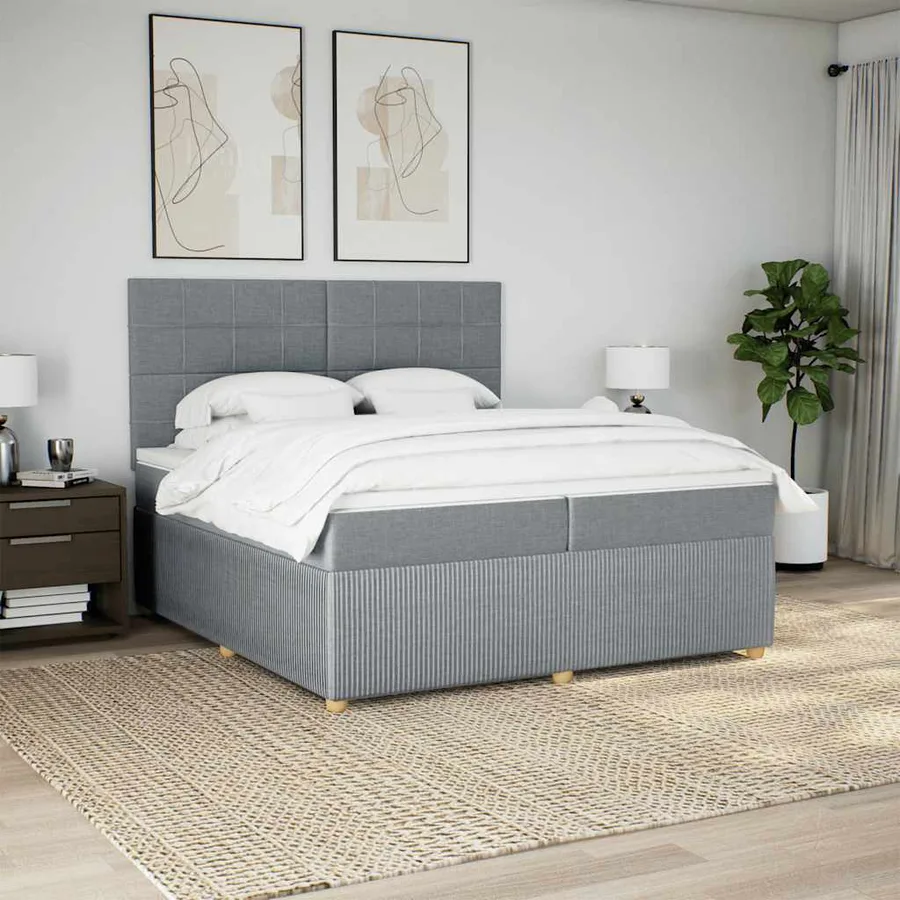 Sommier à lattes de lit avec matelas Gris clair 200x200cm Tissu - 5