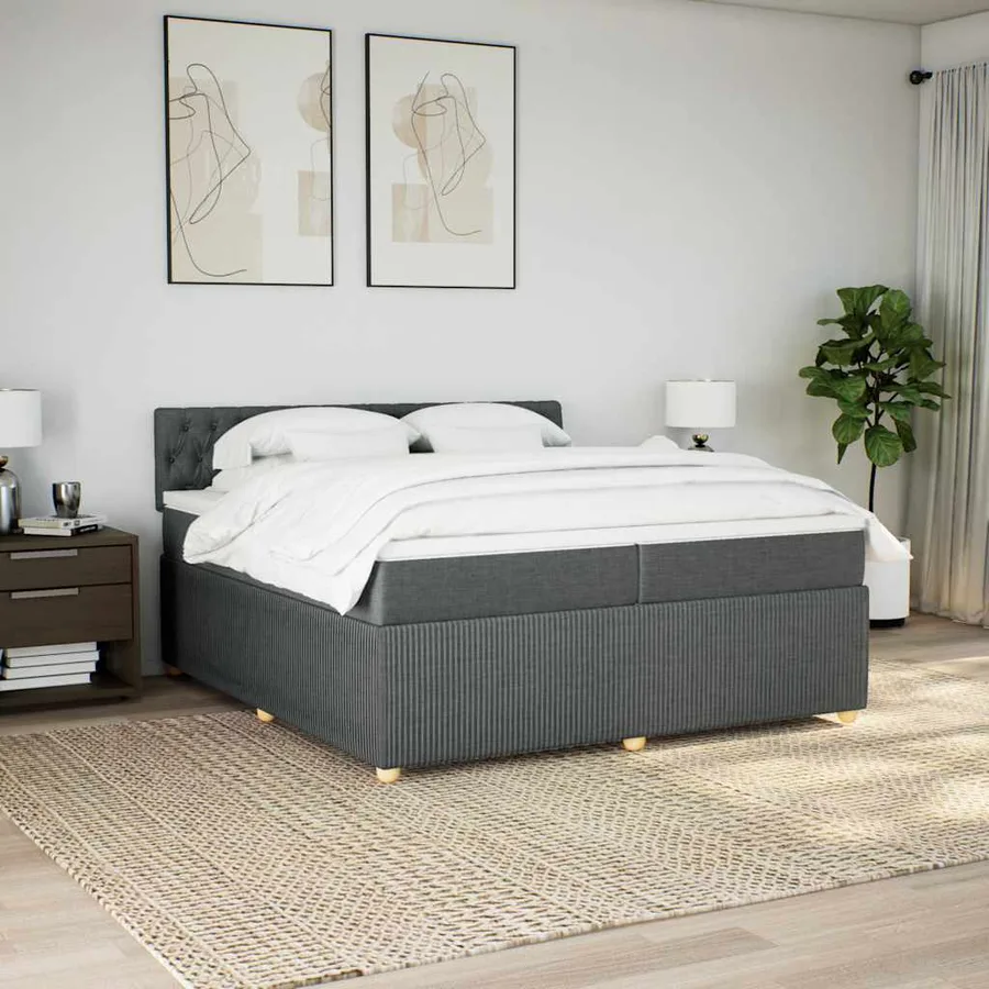 Sommier à lattes de lit avec matelas Gris foncé 200x200cm Tissu - 4